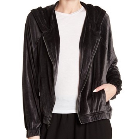 Splendid Wedge Velour Hooded Jacket in Dark Storm